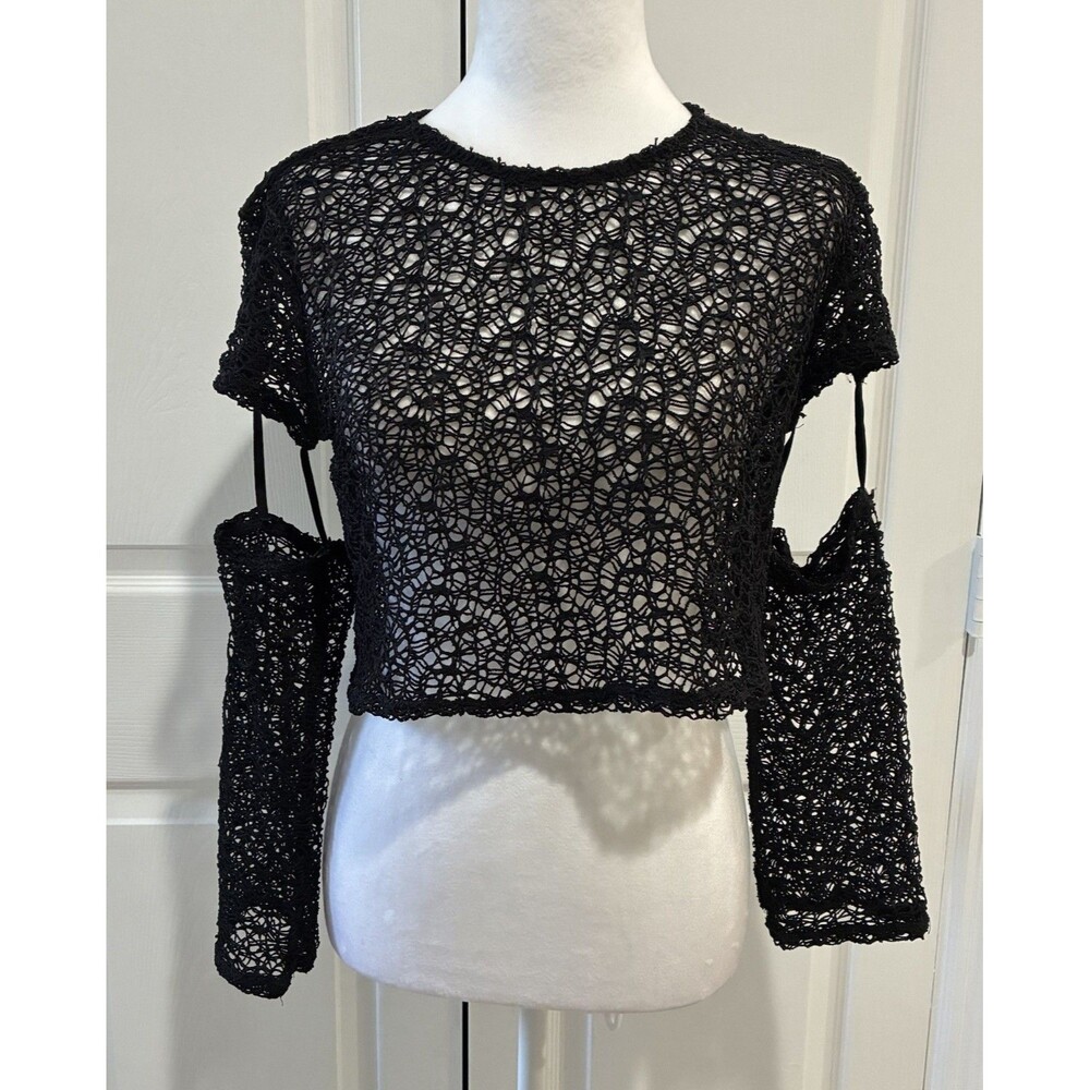 Forever 21 Crochet Top Womens Small Black Cropped Separated Sleeve Whimsygoth